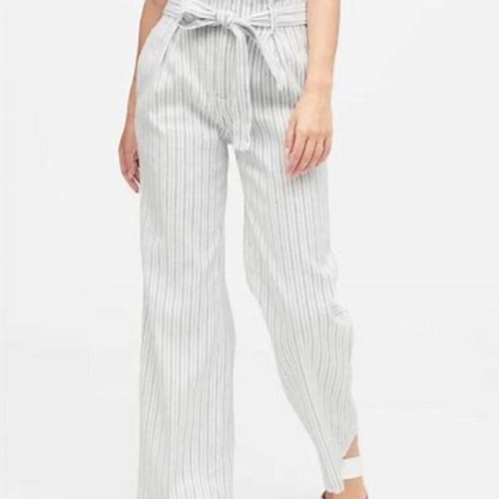 NWT BANANA REPUBLIC LINEN Blend High‎ Rise Tie Waist Flattering Pants Pockets 8L